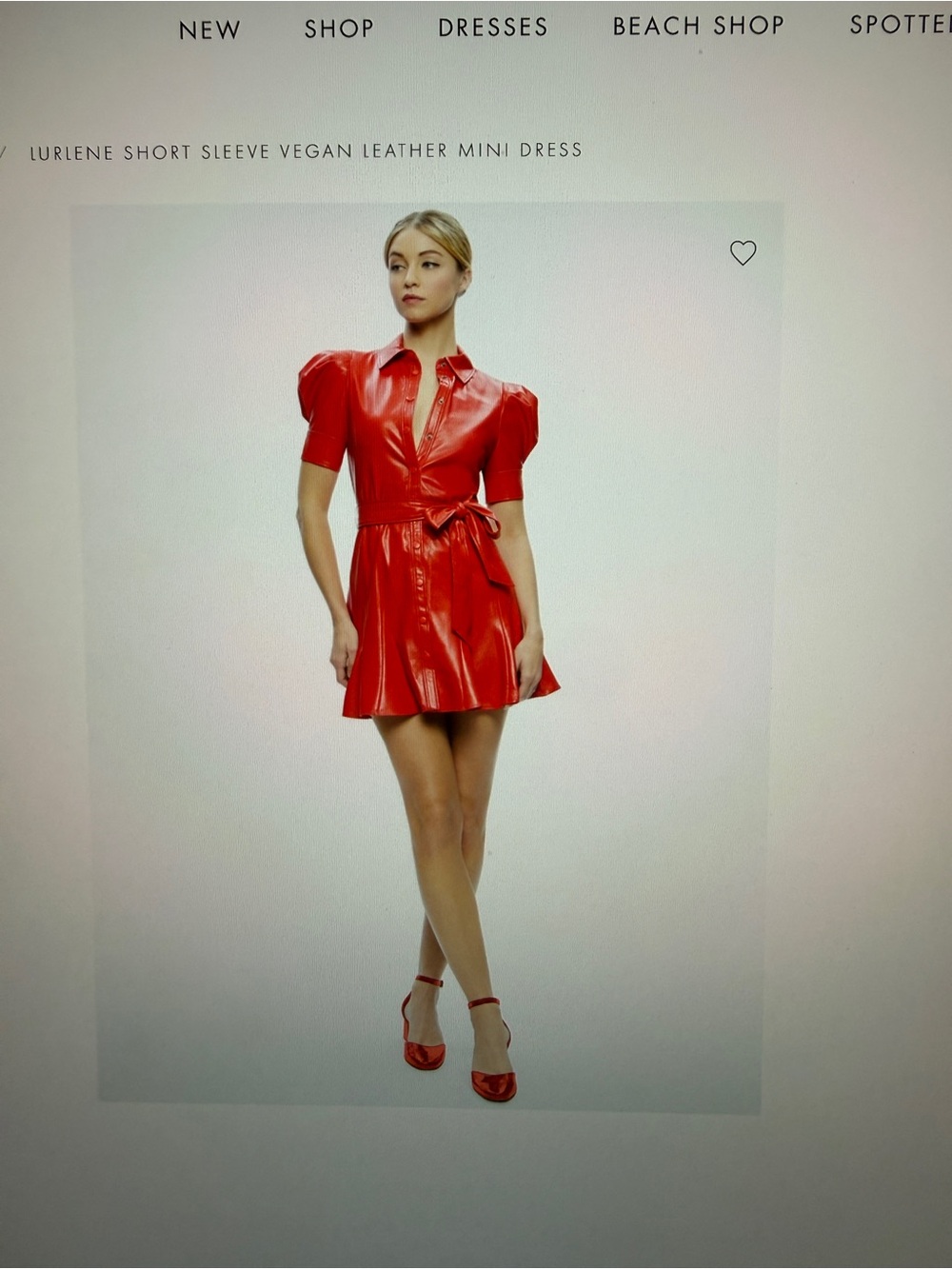 Short Sleeve Vegan Leather Mini Dress - Red